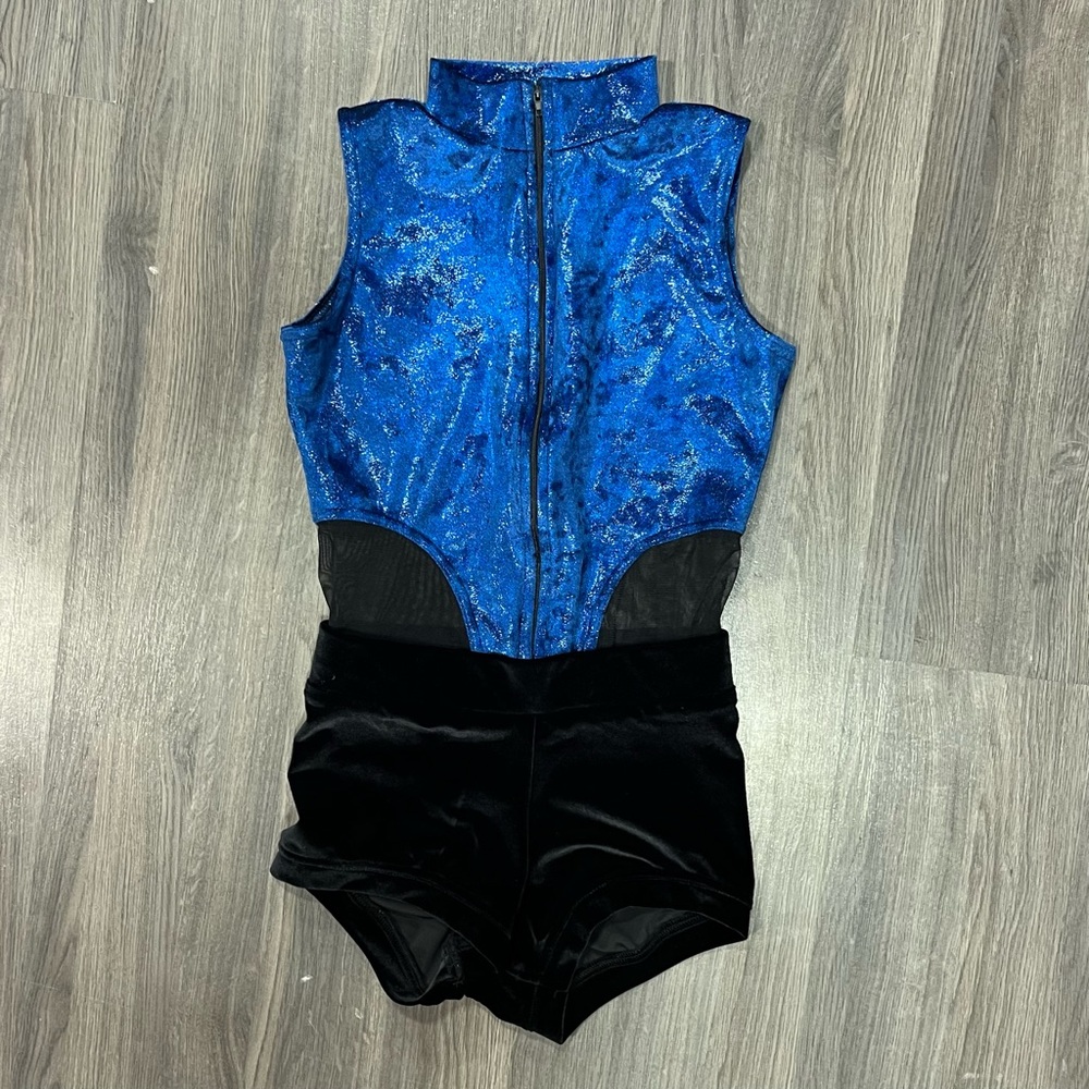 Jazzamatazz Blue Velvet Biketard Jazz Costume